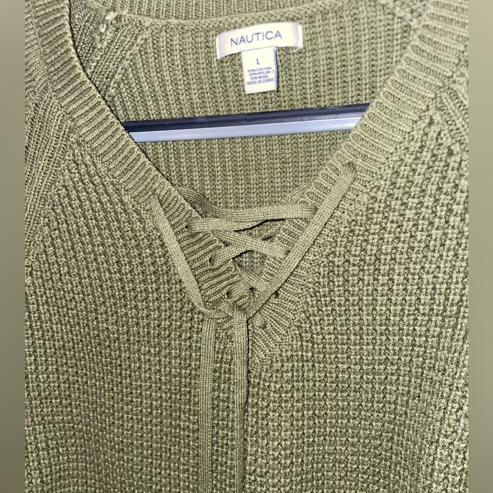 NAUTICA olive green knit sweater, size L
